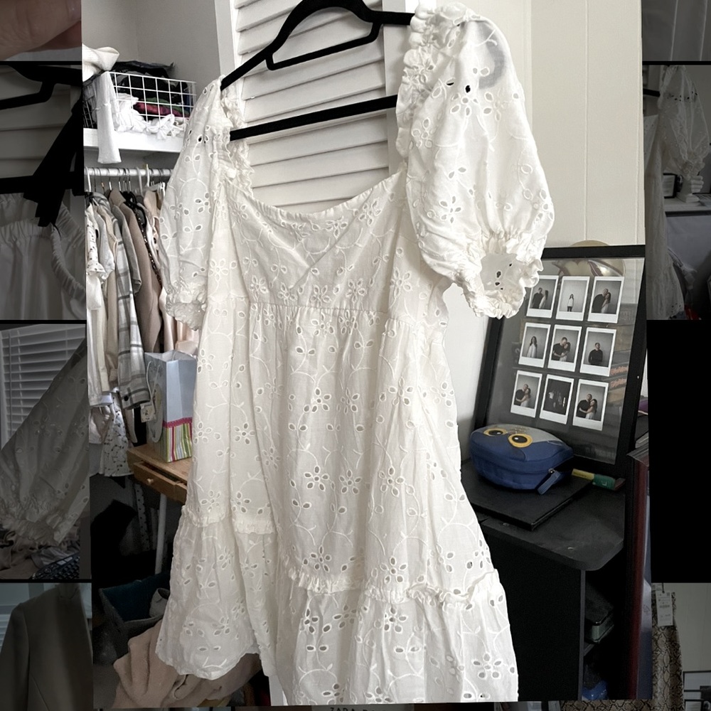H&M eyelet white dress. Puff sleeve